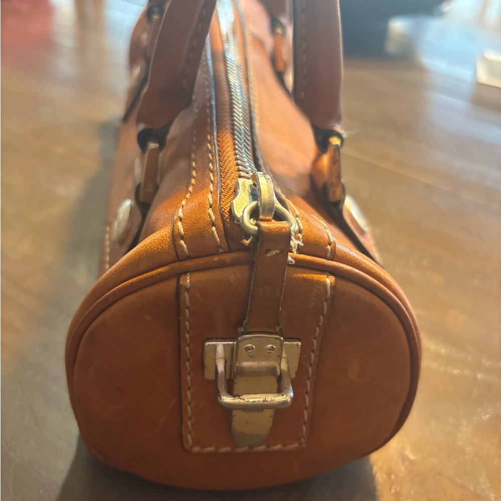 Michaels Caramel Leather Handbag with Silver Accents